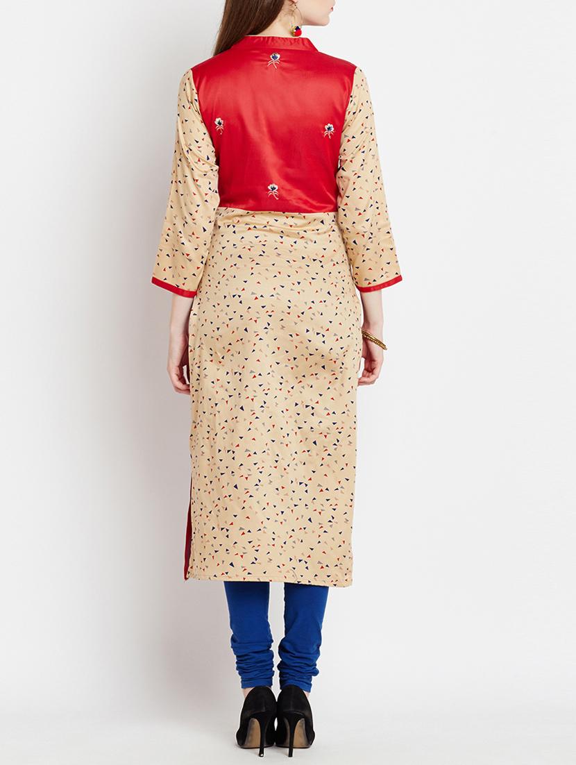 red cotton straight kurta - 15070182 - Zoom Image - 4