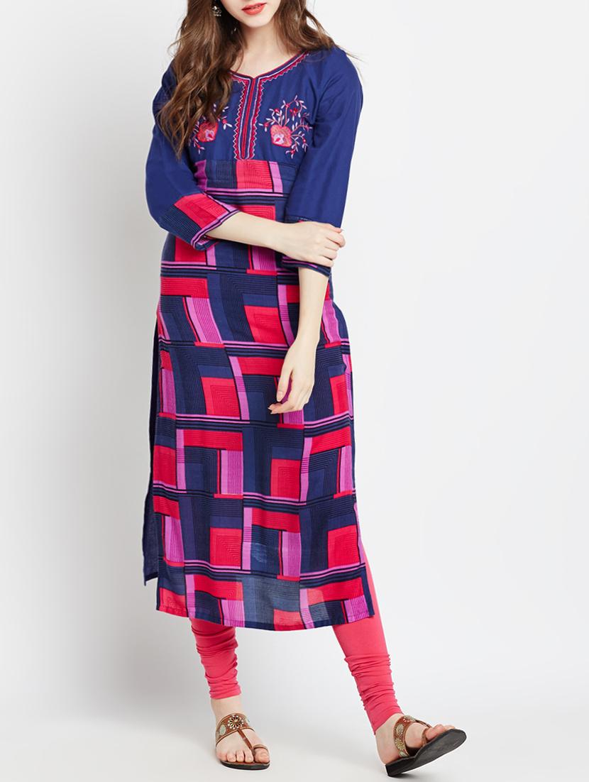 blue rayon straight kurta - 15070214 - Zoom Image - 1