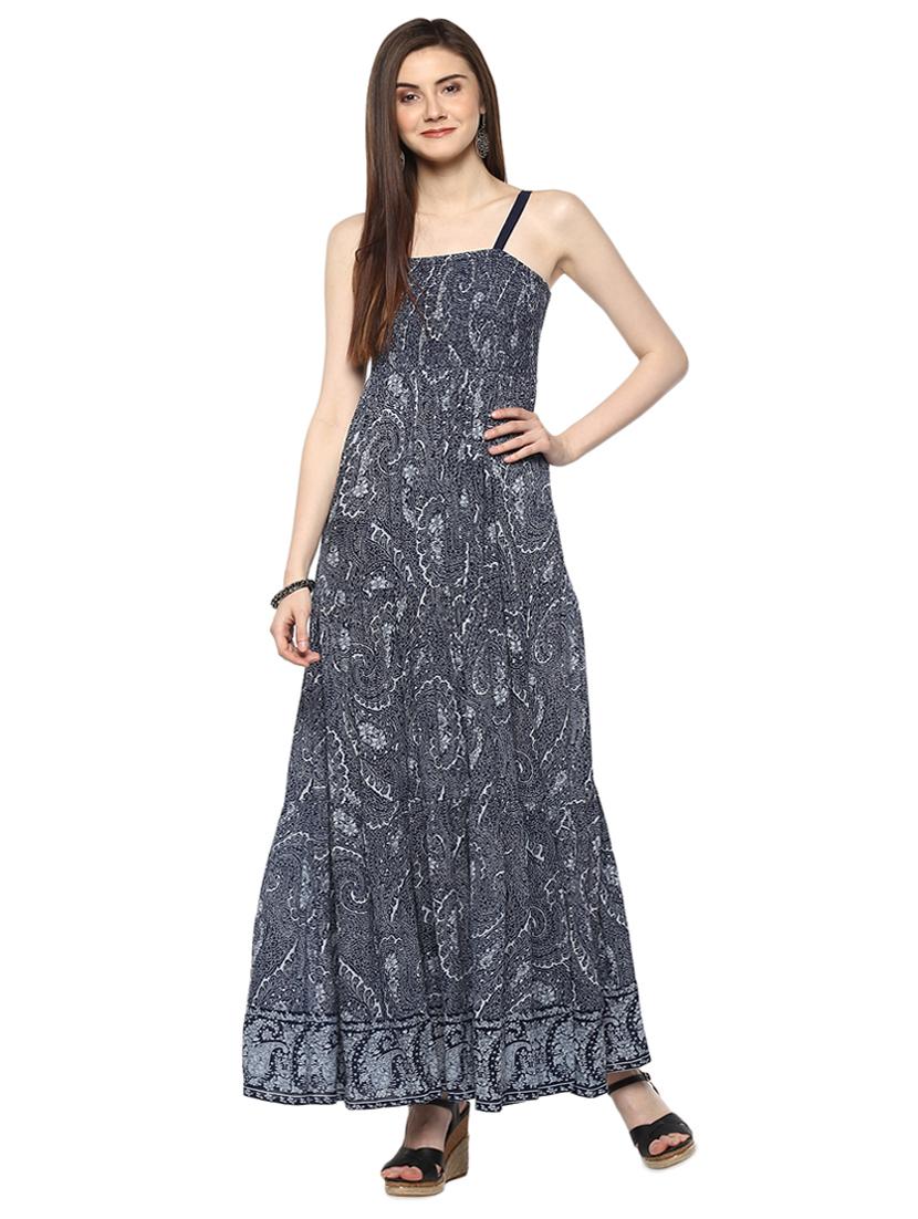 navy blue viscose maxi dress - 15070245 - Zoom Image - 1