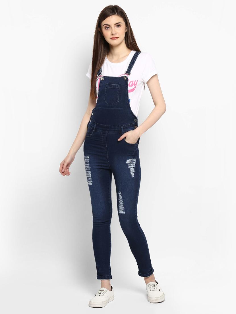 navy blue solid denim dungree - 15070424 - Zoom Image - 1