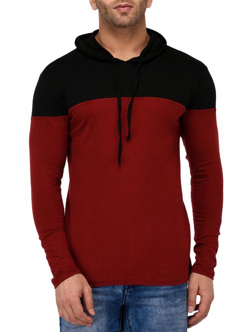 red color block hooded t-shirt - 15070518 - Very Small Image - 1
