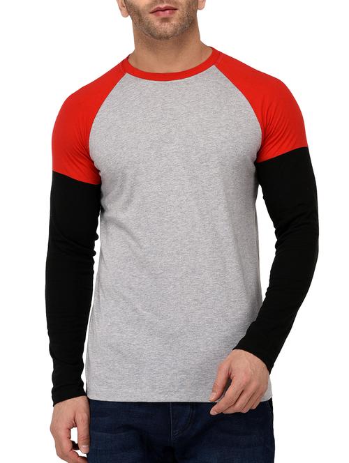 grey color block raglan t-shirt - 15070541 - Very Small Image - 1