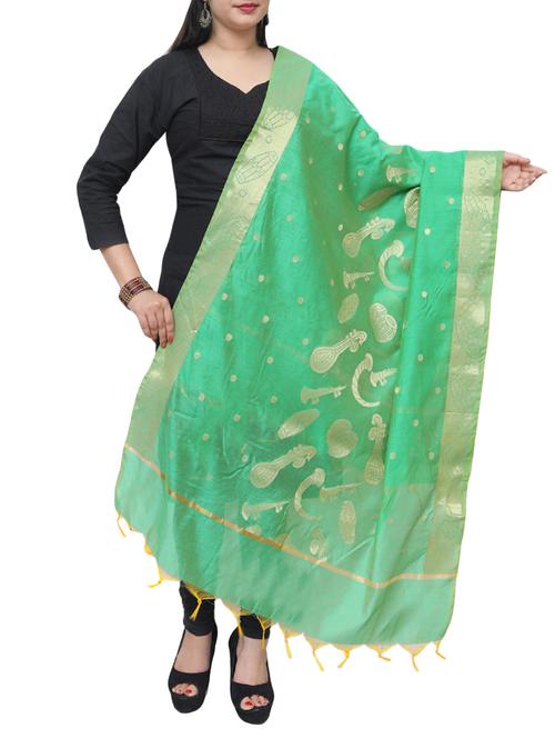 green banarasi dupatta - 15070813 - Standard Image - 1