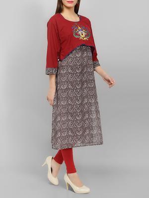 brown cotton straight kurta - 15071055 - Standard Image - 2