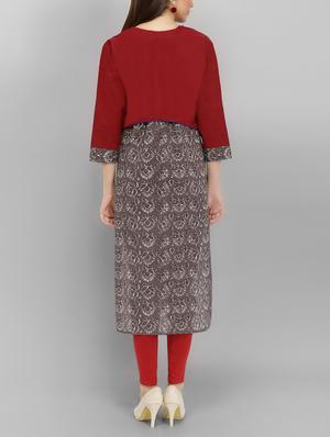 brown cotton straight kurta - 15071055 - Standard Image - 3