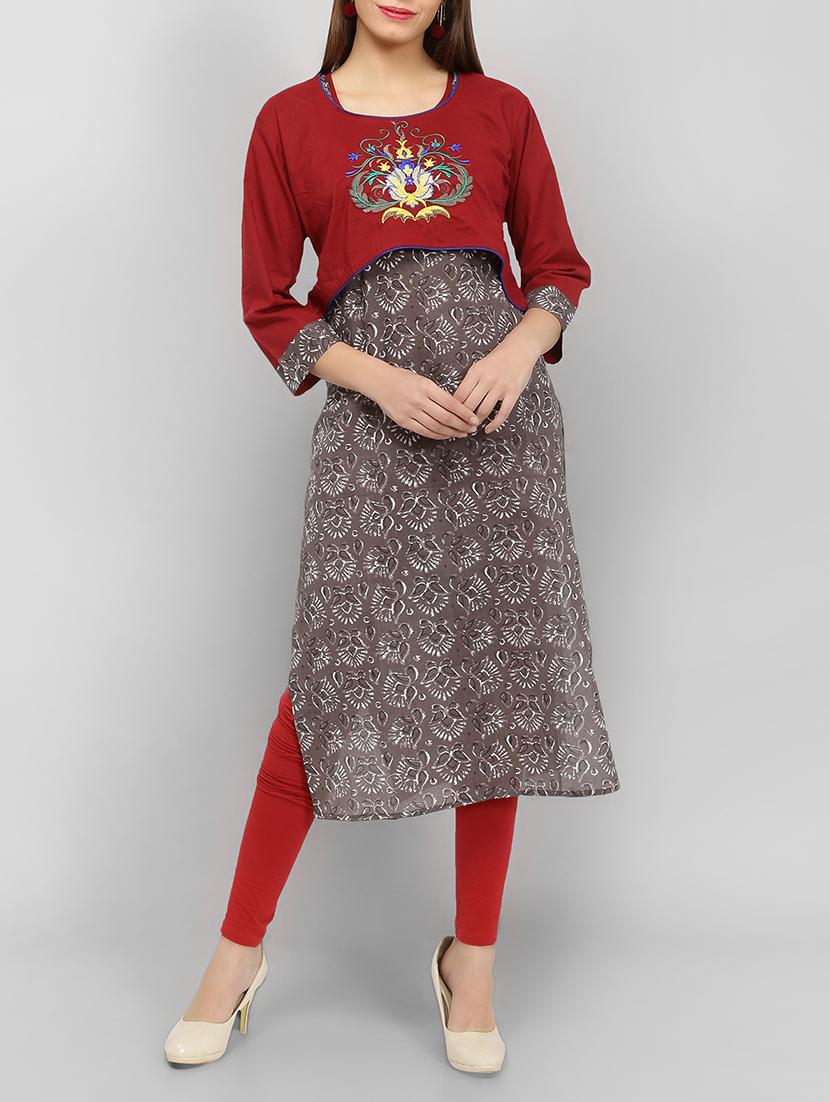 brown cotton straight kurta - 15071055 - Zoom Image - 1