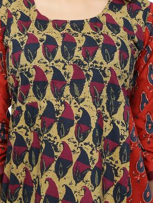red cotton asymmetric kurta - 15071056 - Standard Image - 4