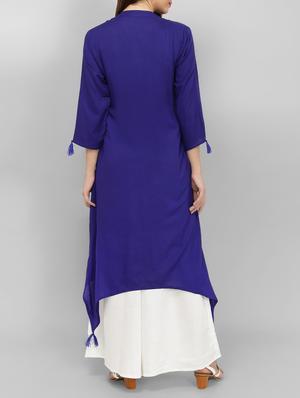 blue rayon solid asymmetric kurta - 15071059 - Standard Image - 3