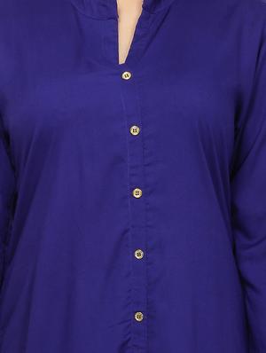 blue rayon solid asymmetric kurta - 15071059 - Standard Image - 4