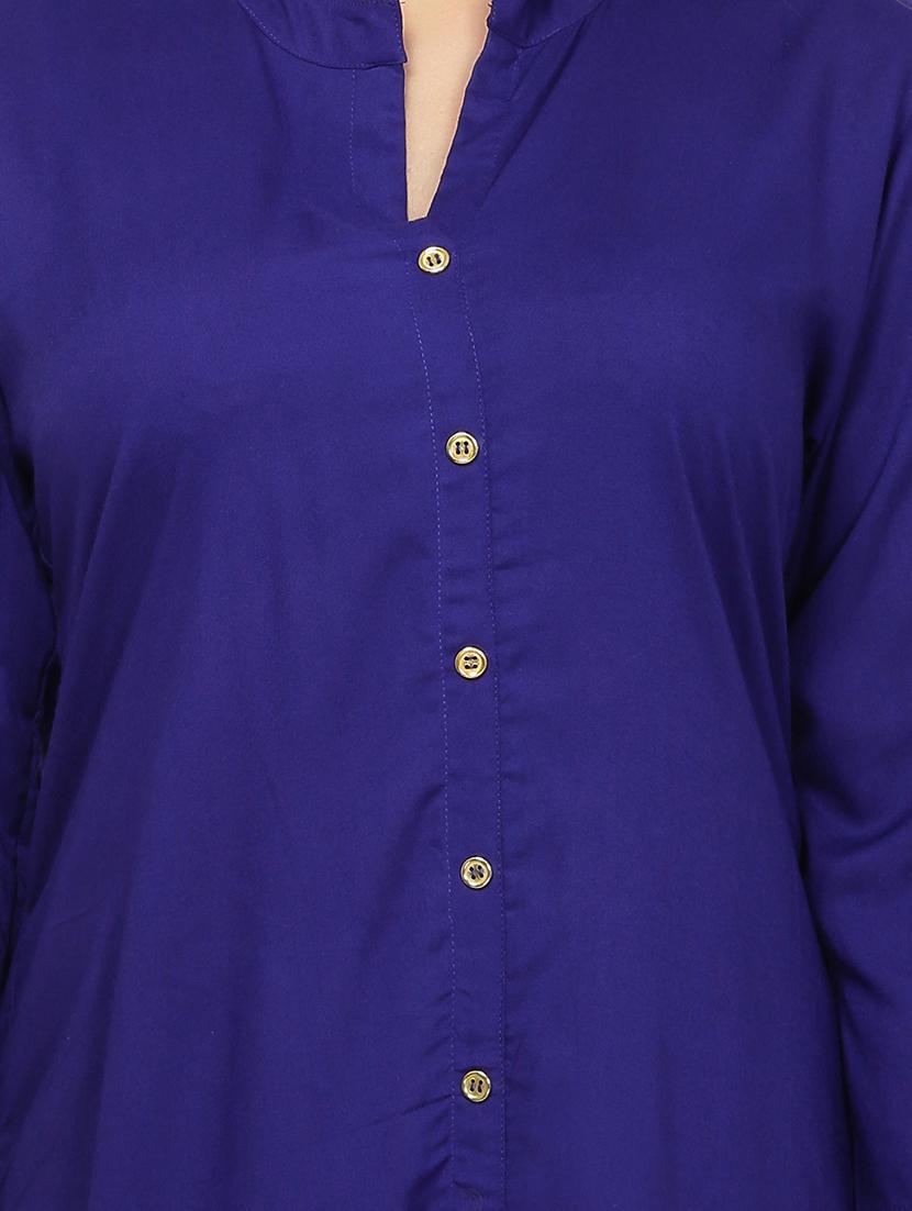 blue rayon solid asymmetric kurta - 15071059 - Zoom Image - 4