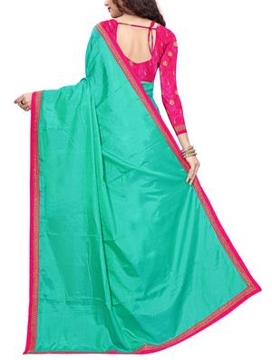 turquoise silk bordered saree with blouse - 15071206 - Standard Image - 2