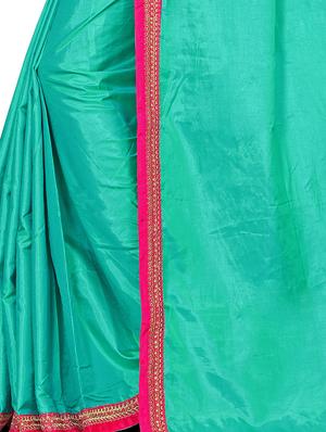 turquoise silk bordered saree with blouse - 15071206 - Standard Image - 3