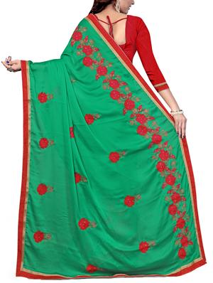 green silk embroidered saree with blouse - 15071215 - Standard Image - 2