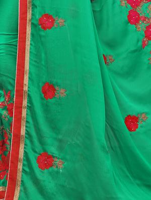 green silk embroidered saree with blouse - 15071215 - Standard Image - 3