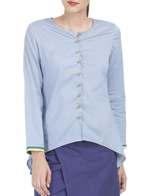 blue solid cotton asymmetric shirt - 15071224 - Zoom Image - 1
