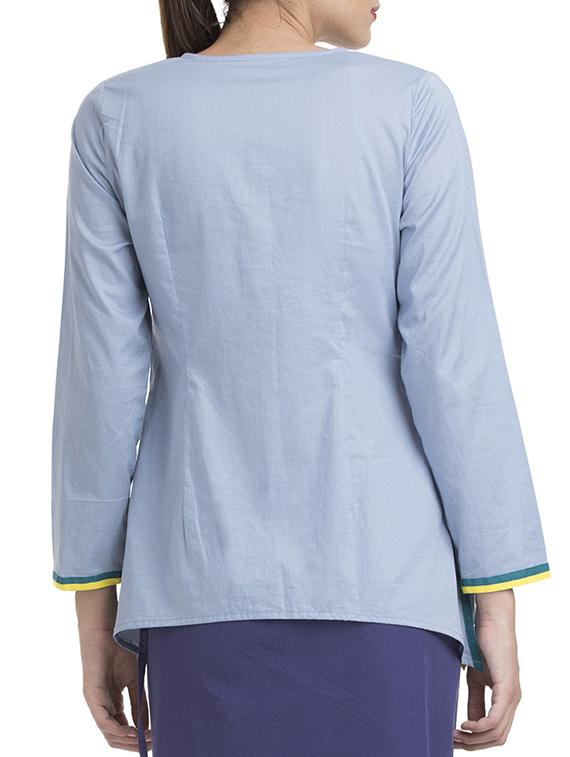 blue solid cotton asymmetric shirt - 15071224 - Zoom Image - 3