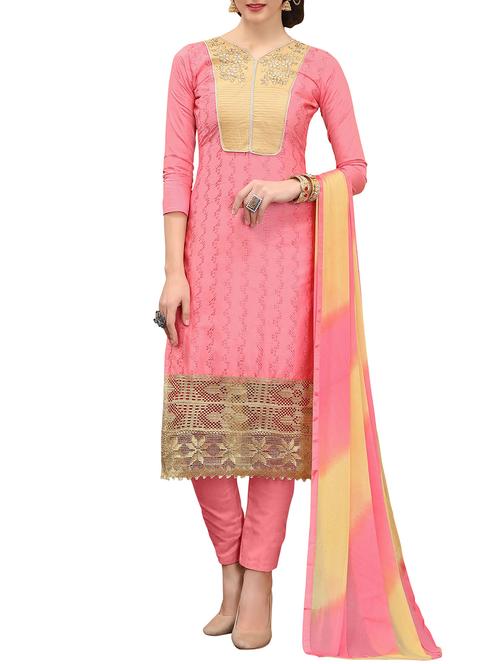 peach cotton semi-stitched churidaar suits - 15072225 - Standard Image - 1