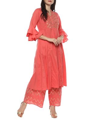 gota patti layered bell sleeved kurta with palazzo set - 15072453 - Standard Image - 2