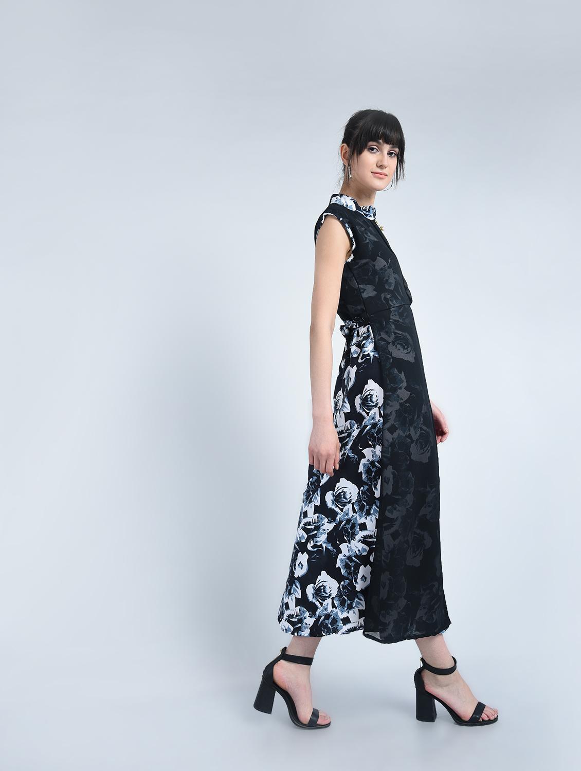 black printed a-line layered dress - 15072749 - Zoom Image - 2