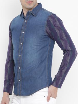 blue denim casual shirt - 15072848 - Standard Image - 2
