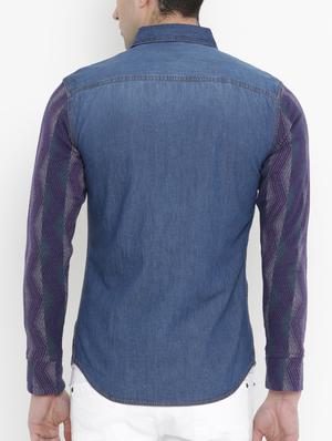 blue denim casual shirt - 15072848 - Standard Image - 3