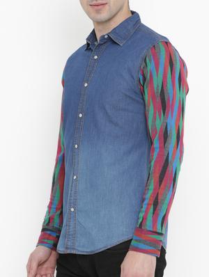 blue denim casual shirt - 15072850 - Standard Image - 2