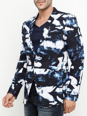 navy blue abstract print casual blazer - 15073041 - Standard Image - 2