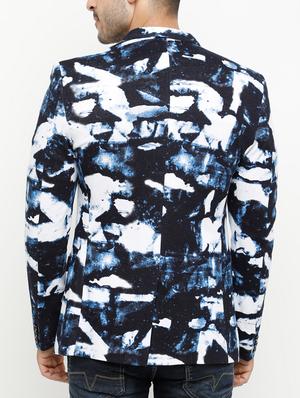 navy blue abstract print casual blazer - 15073041 - Standard Image - 3