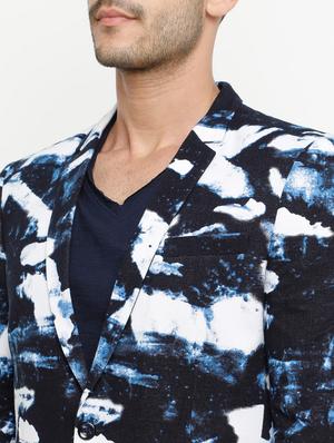 navy blue abstract print casual blazer - 15073041 - Standard Image - 4