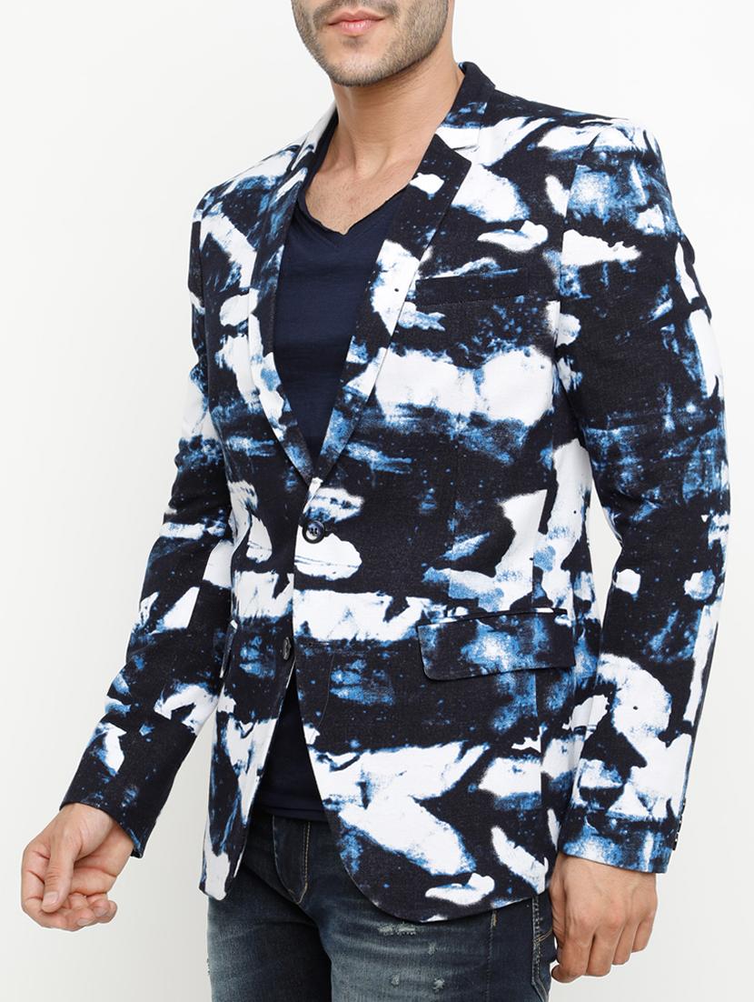 navy blue abstract print casual blazer - 15073041 - Zoom Image - 2