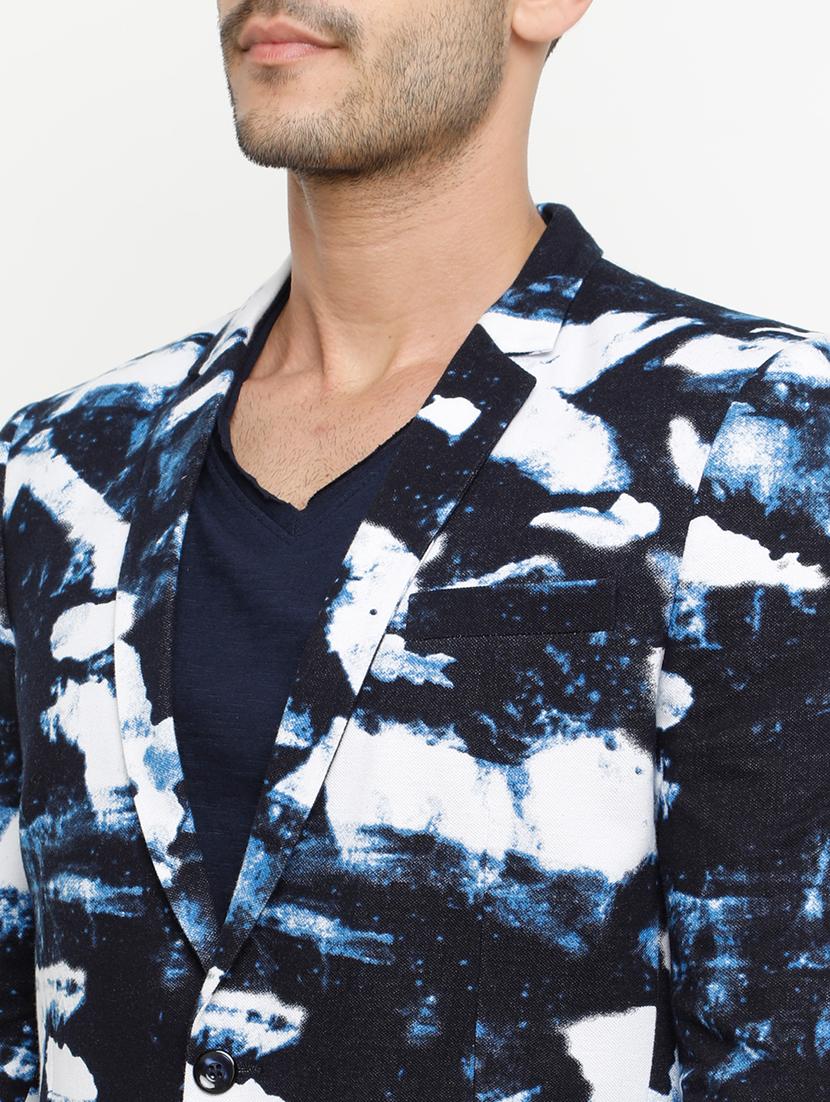 navy blue abstract print casual blazer - 15073041 - Zoom Image - 4