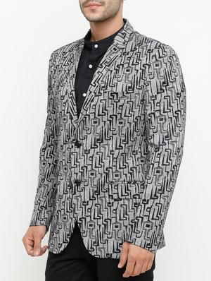 grey printed single breasted casual blazer - 15073046 - Standard Image - 2