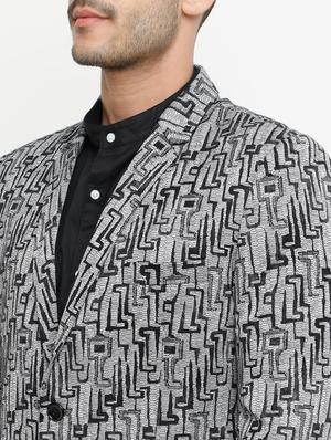 grey printed single breasted casual blazer - 15073046 - Standard Image - 4