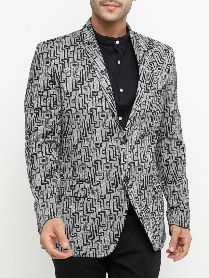 grey printed single breasted casual blazer - 15073046 - Zoom Image - 1