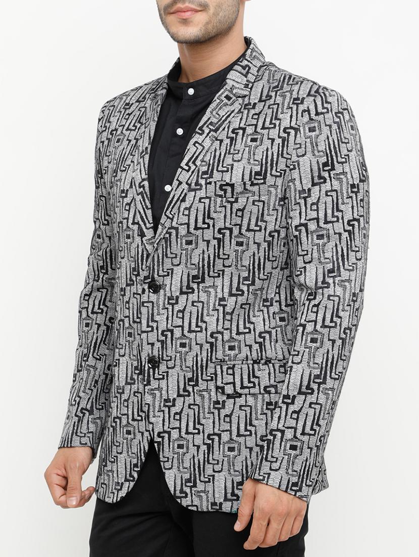 grey printed single breasted casual blazer - 15073046 - Zoom Image - 2