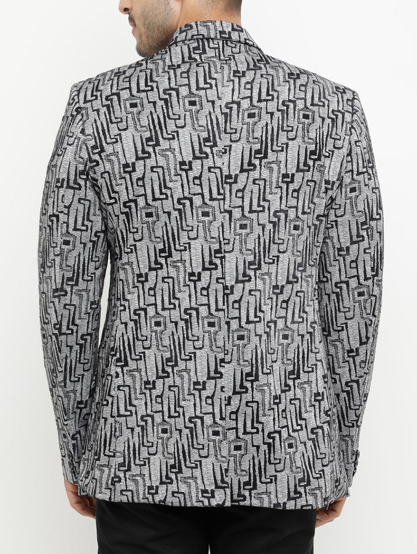 grey printed single breasted casual blazer - 15073046 - Zoom Image - 3