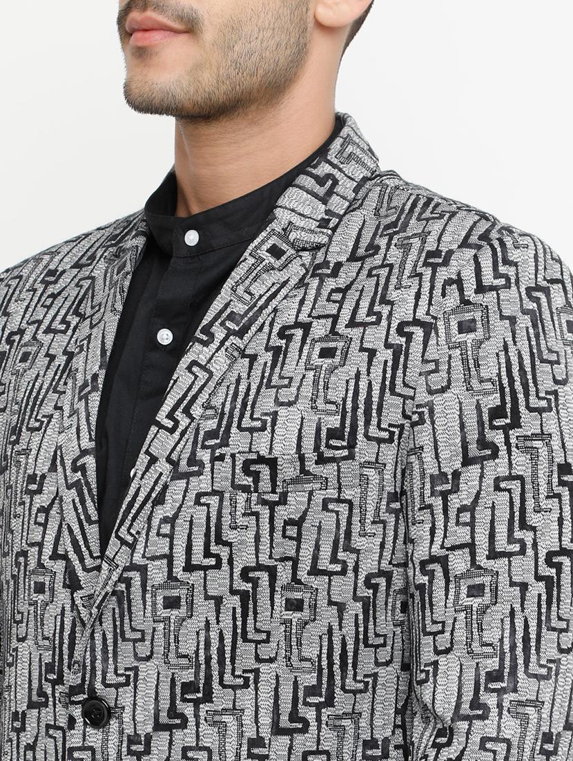 grey printed single breasted casual blazer - 15073046 - Zoom Image - 4