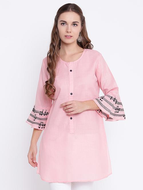Embroidered bell sleeve kurti - 15073076 - Standard Image - 1