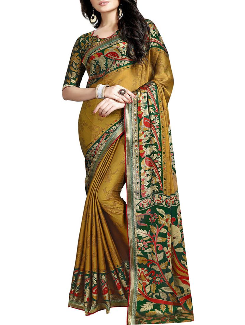 yellow printed saree with blouse - 15073135 - Zoom Image - 1