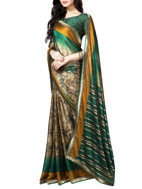 Beige printed saree with blouse - 15073138 - Very Small Image - 1