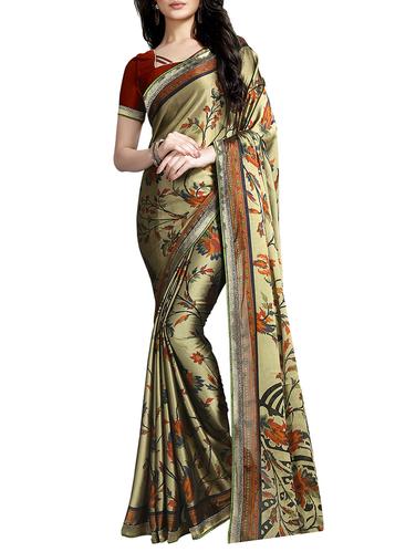 beige printed saree with blouse - 15073142 - Very Small Image - 1