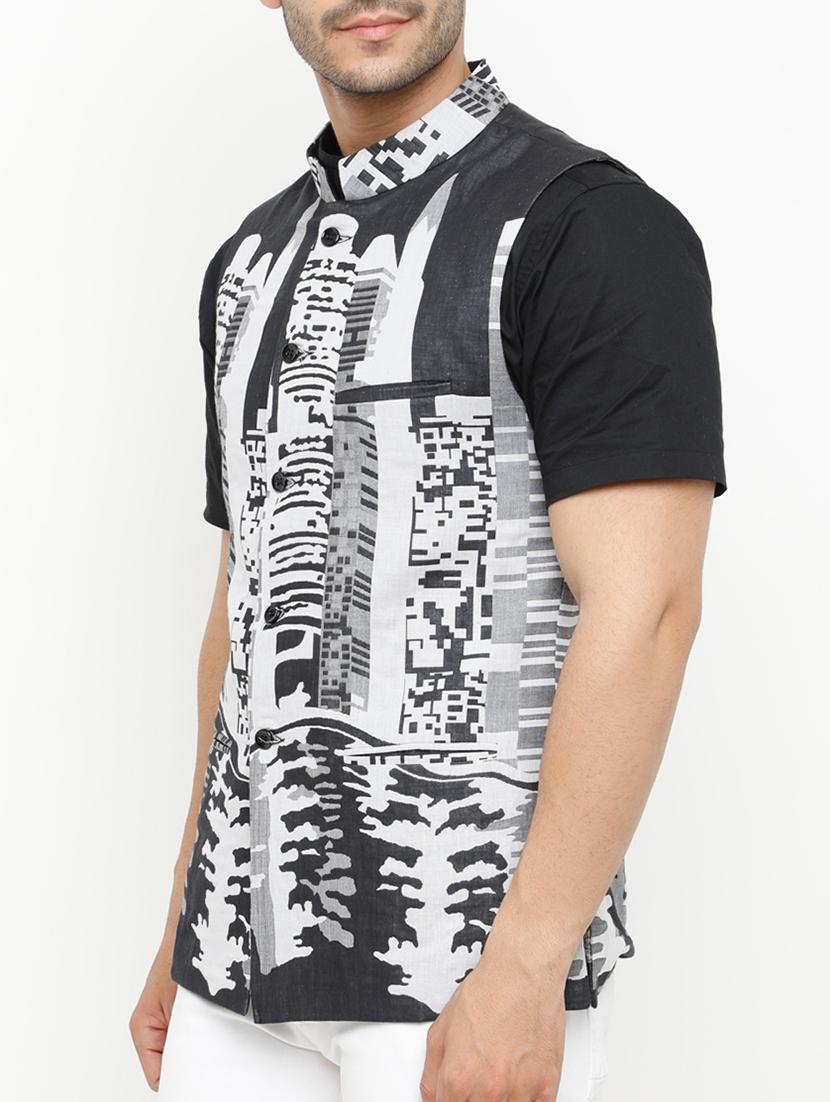 grey cotton nehru jacket - 15073163 - Zoom Image - 2