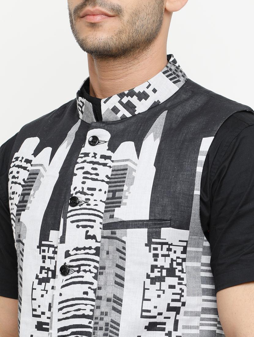 grey cotton nehru jacket - 15073163 - Zoom Image - 4