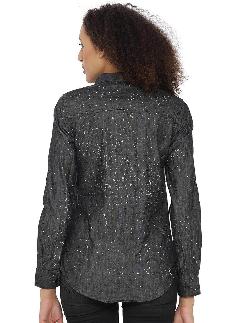 roll-up sleeves splatter print denim shirt - 15073309 - Zoom Image - 3