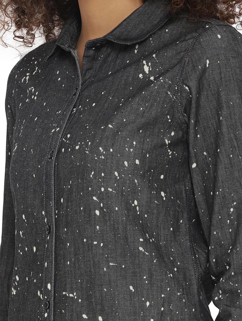 roll-up sleeves splatter print denim shirt - 15073309 - Zoom Image - 4