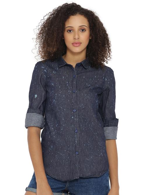 roll up sleeves denim shirt - 15073313 - Standard Image - 1