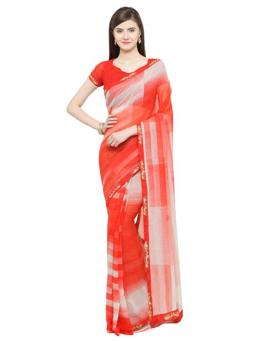 red georgette printed saree with blouse - 15074299 - Standard Image - 1