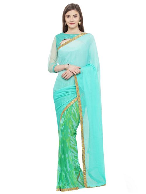 sky blue georgette printed saree with blouse - 15074326 - Very Small Image - 1