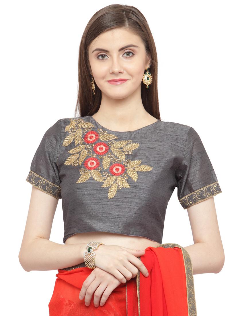 red georgette printed saree with blouse - 15074328 - Zoom Image - 3