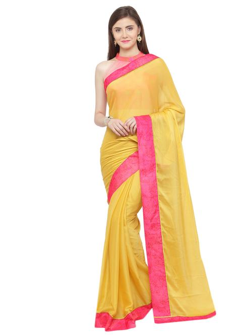 yellow cotton bordered saree with blouse - 15074362 - Standard Image - 1